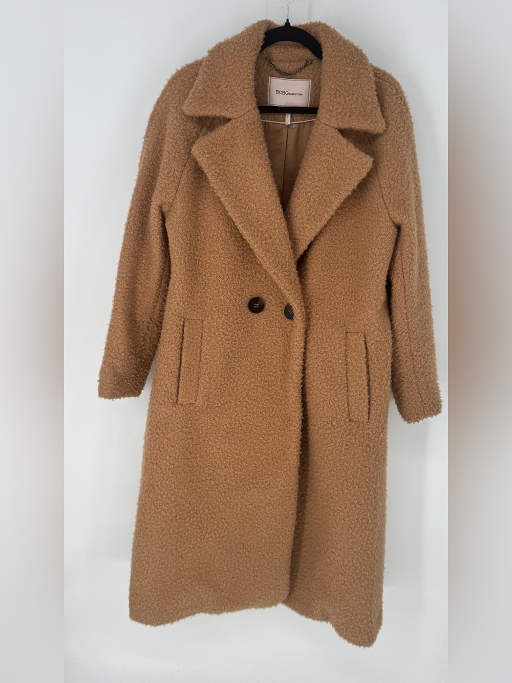 BCBGeneration Camel Teddy Coat with Notch Collar